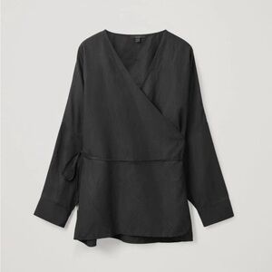 COS Linen Blend Kimono Wrap Top Black Sz S Minimalist Lagenlook Capsule
